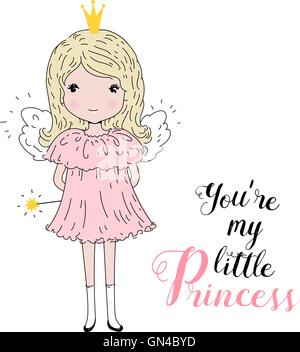 Cute little girl. Princesse, fée, ange. Vector illustration, cartes de vœux pour les enfants. Illustration de Vecteur