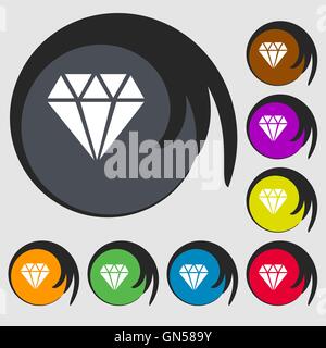 L'icône de diamants. Symboles sur huit boutons de couleur. Vector Illustration de Vecteur