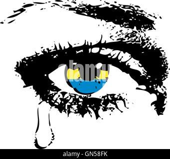 Pleurer oeil avec pavillon de l'Ukraine Illustration de Vecteur