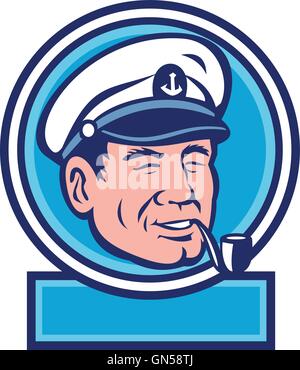 Pipe Capitaine Retro Circle Illustration de Vecteur