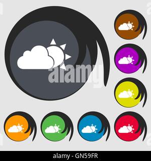 L'icône météo. Symboles sur huit boutons de couleur. Vector Illustration de Vecteur