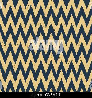 Seamless Vector jaune bleu dessiné à la main Couleur lignes déformées en ZigZag Grungy modèle chevron Illustration de Vecteur