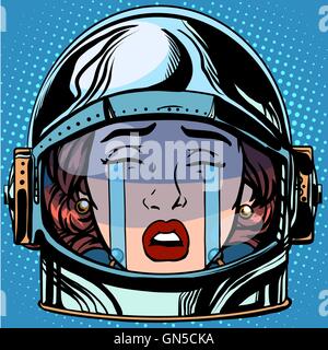 Cri d'émoticônes visage Emoji femme astronaute retro Illustration de Vecteur