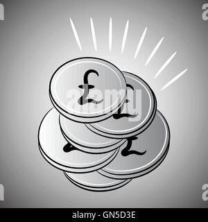 Pièces en argent sterling Livres Illustration de Vecteur