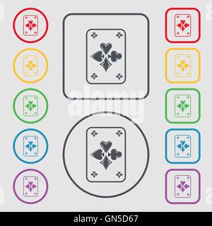 L'icône des cartes de jeu signe. symbole sur le boutons ronds et carrés avec le bâti. Vector Illustration de Vecteur