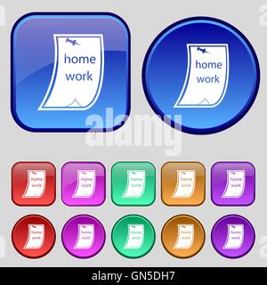 Icône devoirs signe. Une série de douze boutons vintage pour votre conception. Vector Illustration de Vecteur