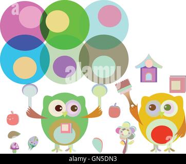 Deux vecteur cute owl peintre Illustration de Vecteur