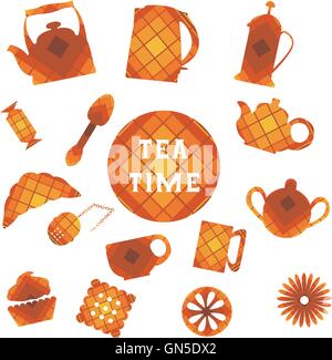 Ensemble de 16 icônes. L'heure du thé. Dans square Illustration de Vecteur
