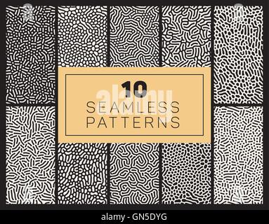 Ensemble de dix Vector noir et blanc transparent arrondi lignes organiques Jumble Maze Patterns Illustration de Vecteur