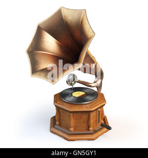 Gramophone Vintage isolé sur blanc. 3d illustration Banque D'Images