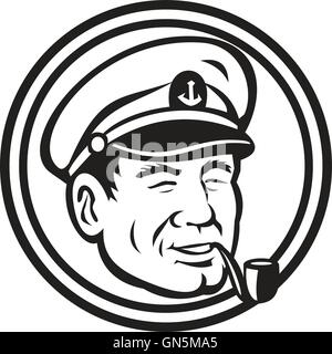 Captain Pipe Mer Noir et Blanc Cercle de fumée Illustration de Vecteur