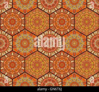 Motif hexagonal Honey Comb Mandalas de fleurs Banque D'Images