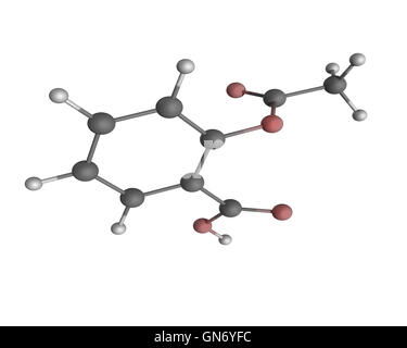 Illustration 3D de la molécule d'aspirine, également connu sous le nom de l'acide acétylsalicylique (AAS). Banque D'Images
