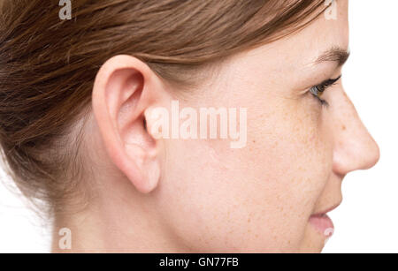 Portrait de profil de jeune femme belle Banque D'Images