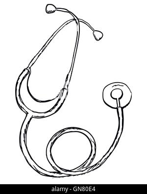 Stéthoscope style vintage sur fond blanc. Illustration de Vecteur