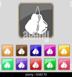 Gants de boxe signe l'icône. Set avec 11 boutons de couleur pour votre site. Vector Illustration de Vecteur