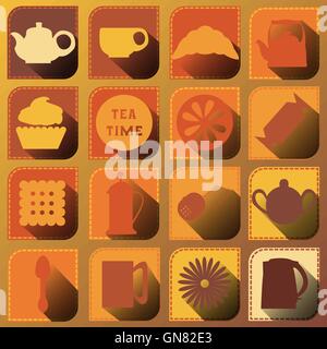 Ensemble de 16 icônes. L'heure du thé. Marron Illustration de Vecteur