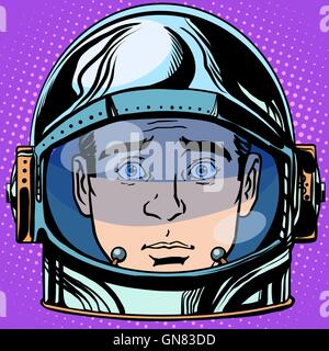 Surprise d'émoticônes Emoji. visage homme retro astronaute Illustration de Vecteur