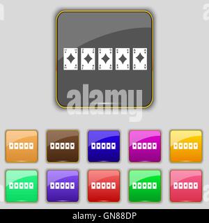 Une quinte flush royale la main de poker cartes à jouer dans les coeurs se déconnecter icône. Set avec 11 boutons de couleur pour votre site. Vector Illustration de Vecteur