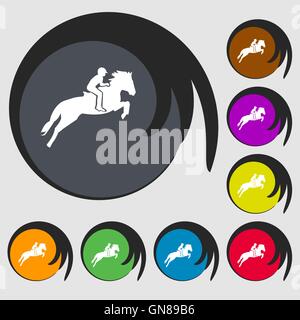 Course de chevaux. Derby. Le sport équestre. Silhouette de la puissance de l'icône. Symboles sur huit boutons de couleur. Vector Illustration de Vecteur