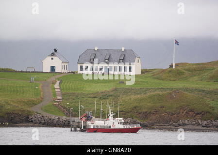 Viðey à Reykjavík, Islande, l'emplacement de la tour de la paix imaginer un mémorial à John Lennon des Beatles Banque D'Images