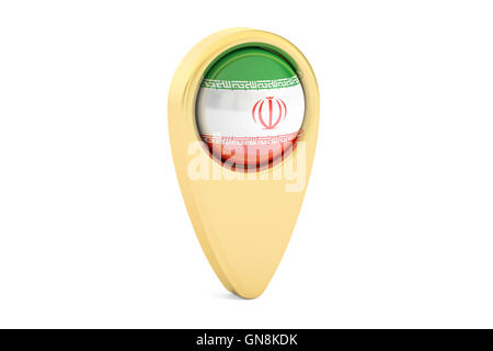 Pointeur de carte avec le drapeau de l'Iran, rendu 3D isolé sur fond blanc Banque D'Images