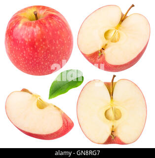 Pommes isolés. Collection de morceaux de pomme rouge isolé sur fond blanc avec clipping path Banque D'Images