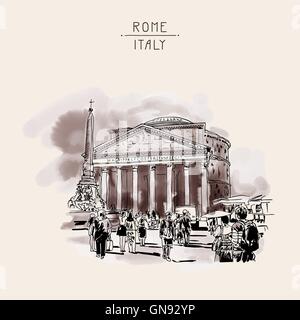 Sépia aquarelle à main levée à partir de la carte de voyage Rome Italie, vieille itali Illustration de Vecteur