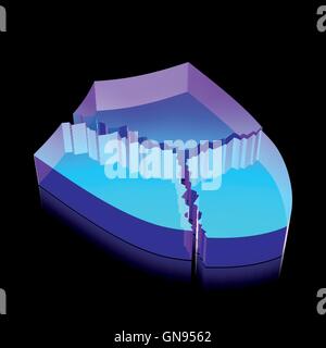 Lumineux néon 3d icône de bouclier brisé fait de verre, vector illustration. Illustration de Vecteur
