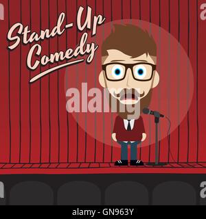 Guy hilarant stand up comedian cartoon Illustration de Vecteur