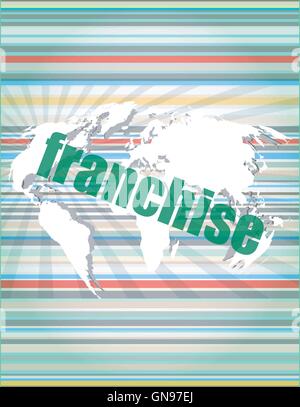 Concept d'affaires : franchise mot sur écran tactile numérique avec guillemets vecteur ligne fine bulle. concept de citatio Illustration de Vecteur