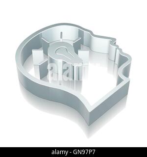 Avec tête métallique 3d icône d'ampoule avec réflexion, vector illustration. Illustration de Vecteur