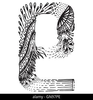 Zentangle lettres stylisées - Lettre E Illustration de Vecteur