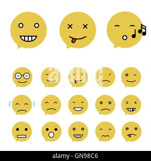 Collection d'émoticônes. Jeu de caractères Emoji. Style plat. Emotic différents Illustration de Vecteur