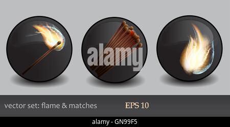 Flamme et correspond à icon set Illustration de Vecteur
