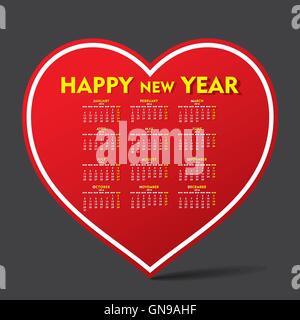 Forme de coeur créatif calendrier de l'année 2016 nouveau design Illustration de Vecteur