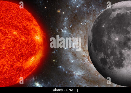 Système solaire - planètes Terre Lune. La Lune est le seul satellite naturel de la Terre. Banque D'Images