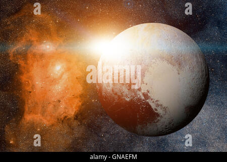 Système solaire - Pluton. C'est une planète naine de la ceinture de Kuiper, un anneau d'organes au-delà de Neptune. Banque D'Images
