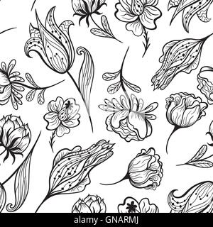 Noir et blanc motif floral vecteur Illustration de Vecteur