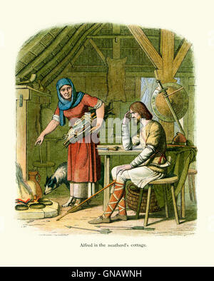 Le roi Alfred brûler les gâteaux dans l'neatherd's Cottage. Alfred le Grand (849 - 26 octobre 899) fut roi du Wessex de 871 à Banque D'Images