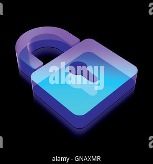 Lumineux néon 3d icône cadenas fermé fait de verre, vector illustration. Illustration de Vecteur