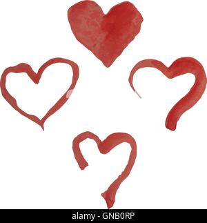 Ensemble de coeurs aquarelle. Carte d'amour avec aquarelle rouge coeurs. Illustration de Vecteur