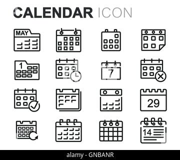 Vector icons set calendrier ligne noire sur fond blanc Illustration de Vecteur