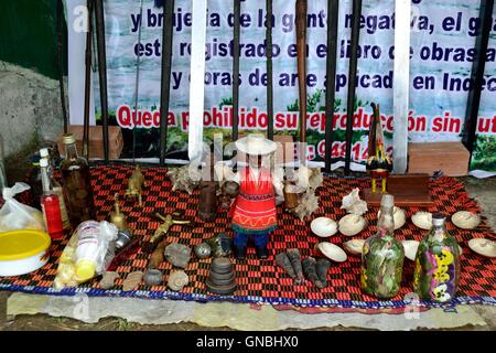 Chaman - La guérison par la foi - foire agricole - Fêtes de la Virgen del Carmen dans Sapalache - Pérou Banque D'Images