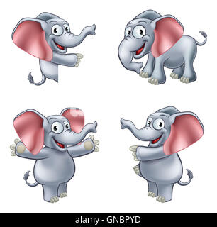 Un éléphant sympathique mascotte cartoon character dans diverses poses Banque D'Images