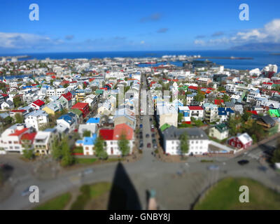 Au-dessus de Reykjavik en Islande, tiltshift Banque D'Images