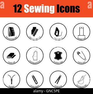 Ensemble de douze icônes de couture. Cercle mince de conception. Vector illustration. Illustration de Vecteur