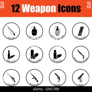 Ensemble de douze icônes d'armes nucléaires. Cercle mince de conception. Vector illustration. Illustration de Vecteur