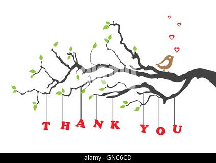 "Merci" carte de souhaits et d'oiseau Illustration de Vecteur