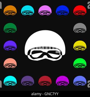 Dans un masques de ski snowboard, lunettes de ski, masque de plongée se déconnecter icône. Beaucoup de symboles colorés pour votre conception. Vector Illustration de Vecteur